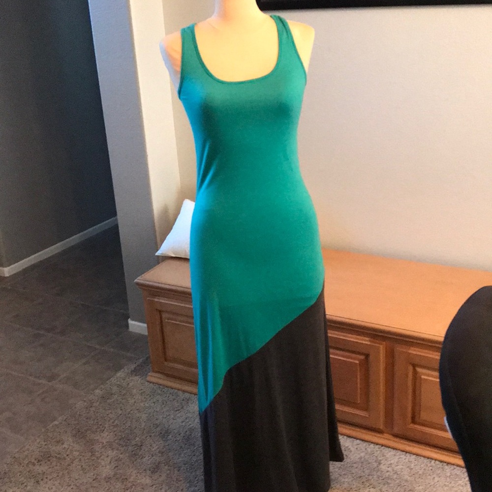 Teal turquoise and gray maxi dress